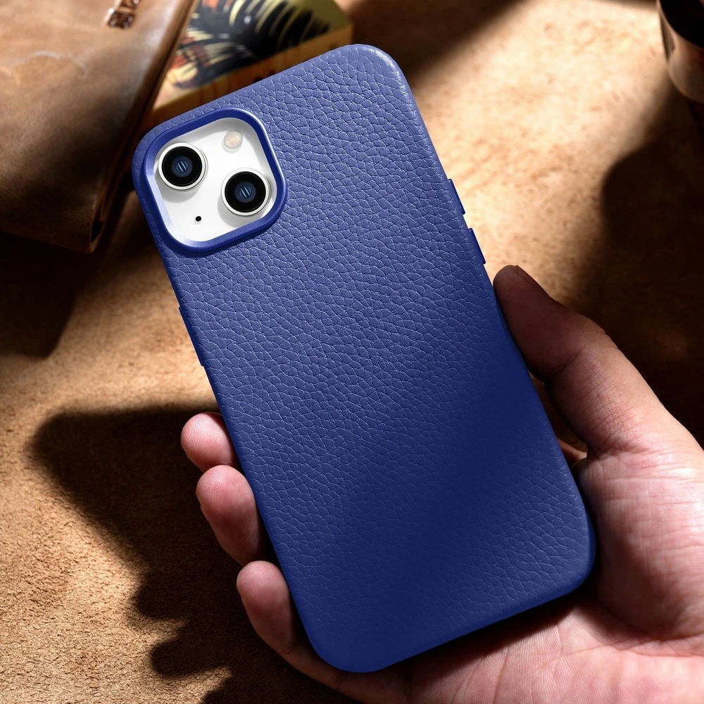 iCarer Litchi Premium Leather Apple iPhone 14 Magnetic Leather with MagSafe dėklas telefonui mėlynos spalvos (WMI14220709-DB)