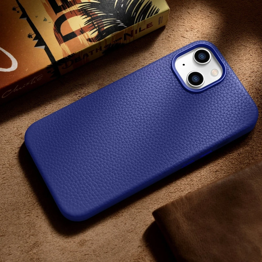iCarer Litchi Premium Leather Apple iPhone 14 Magnetic Leather with MagSafe dėklas telefonui mėlynos spalvos (WMI14220709-DB)