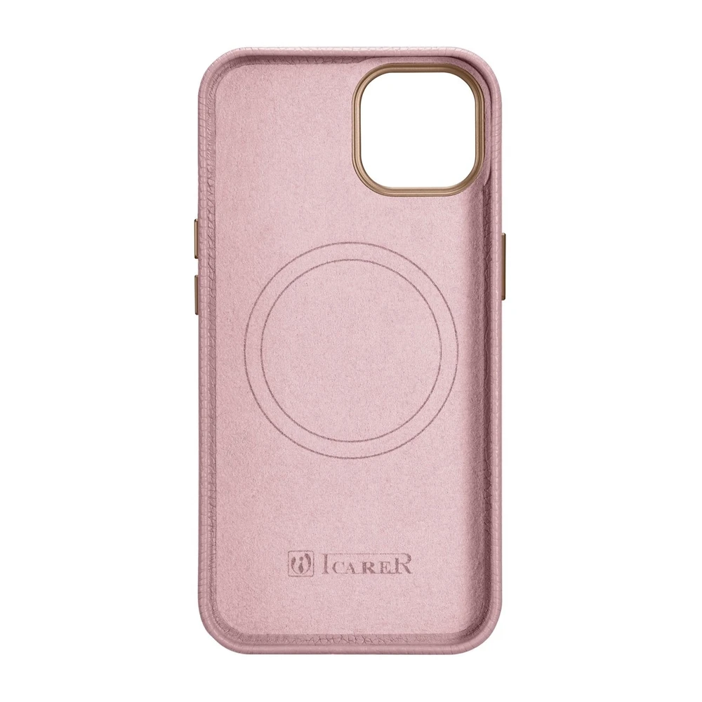 iCarer Litchi Premium Leather Apple iPhone 14 Plus Magnetic Leather with MagSafe dėklas telefonui rožinės spalvos (WMI14220711-PK)