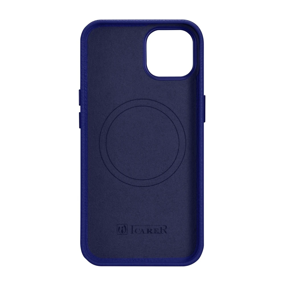 iCarer Litchi Premium Leather Apple iPhone 14 Magnetic Leather with MagSafe dėklas telefonui mėlynos spalvos (WMI14220709-DB)