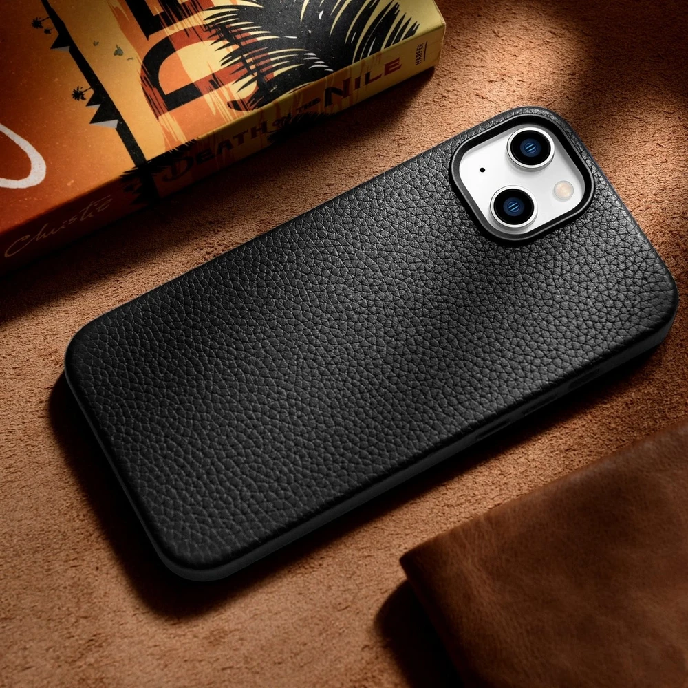 iCarer Litchi Premium Leather Apple iPhone 14 Plus Magnetic Leather with MagSafe dėklas telefonui juodos spalvos (WMI14220711-BK)