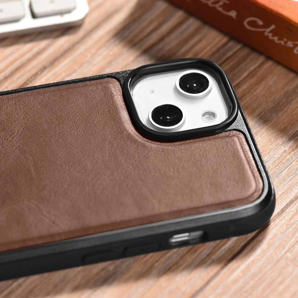 iCarer Leather Oil Wax Genuine Leather Apple iPhone 14 Plus (MagSafe Compatible) dėklas telefonui rudos spalvos (WMI14220719-BN)