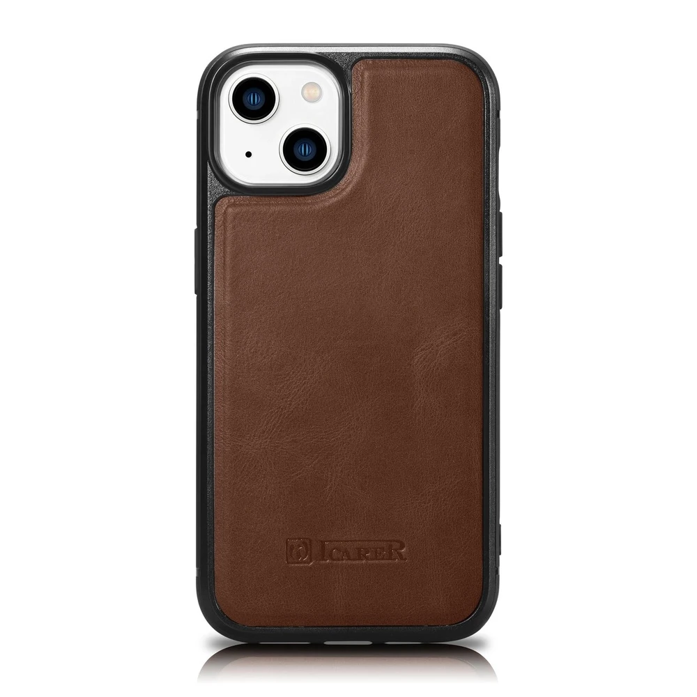 iCarer Leather Oil Wax Genuine Leather Apple iPhone 14 Plus (MagSafe Compatible) dėklas telefonui rudos spalvos (WMI14220719-BN)