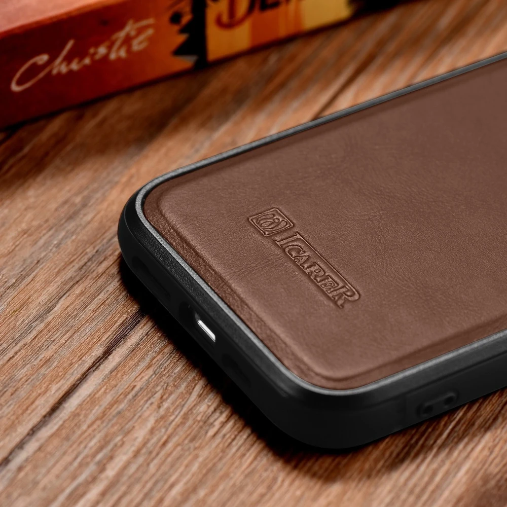 iCarer Leather Oil Wax Genuine Leather Apple iPhone 14 Plus (MagSafe Compatible) dėklas telefonui rudos spalvos (WMI14220719-BN)