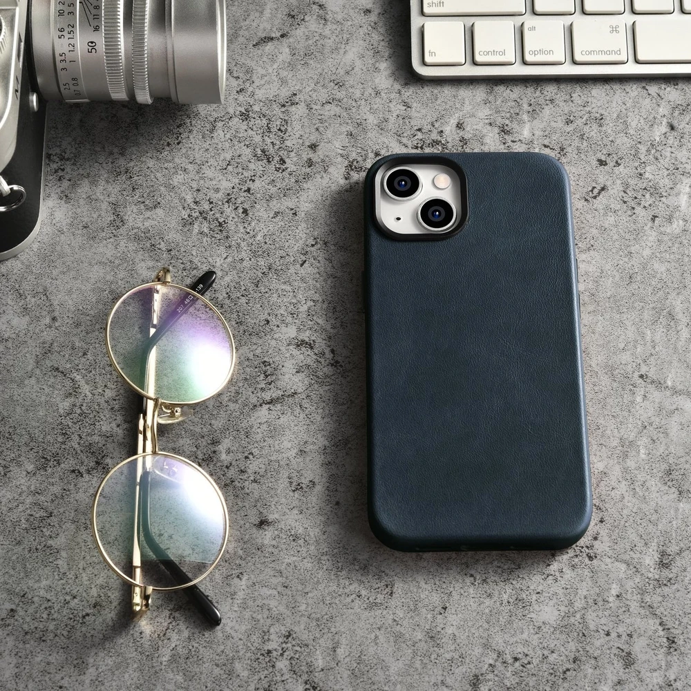 iCarer Oil Wax Premium Leather Apple iPhone 14 Plus Magnetic Leather with MagSafe dėklas telefonui mėlynos spalvos (WMI14220703-BU)