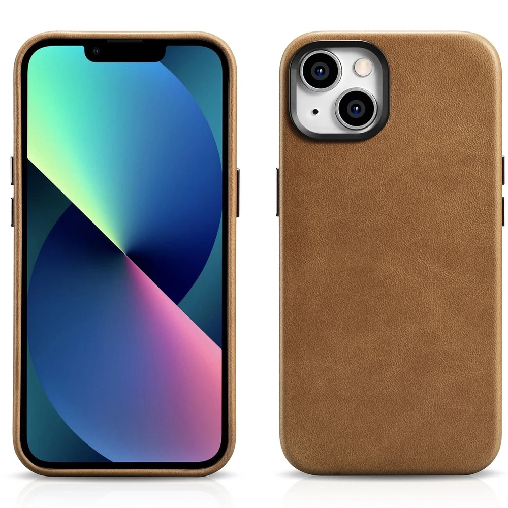 iCarer Oil Wax Premium Leather Apple iPhone 14 Plus Magnetic Leather with MagSafe dėklas telefonui rudos spalvos (WMI14220703-TN)