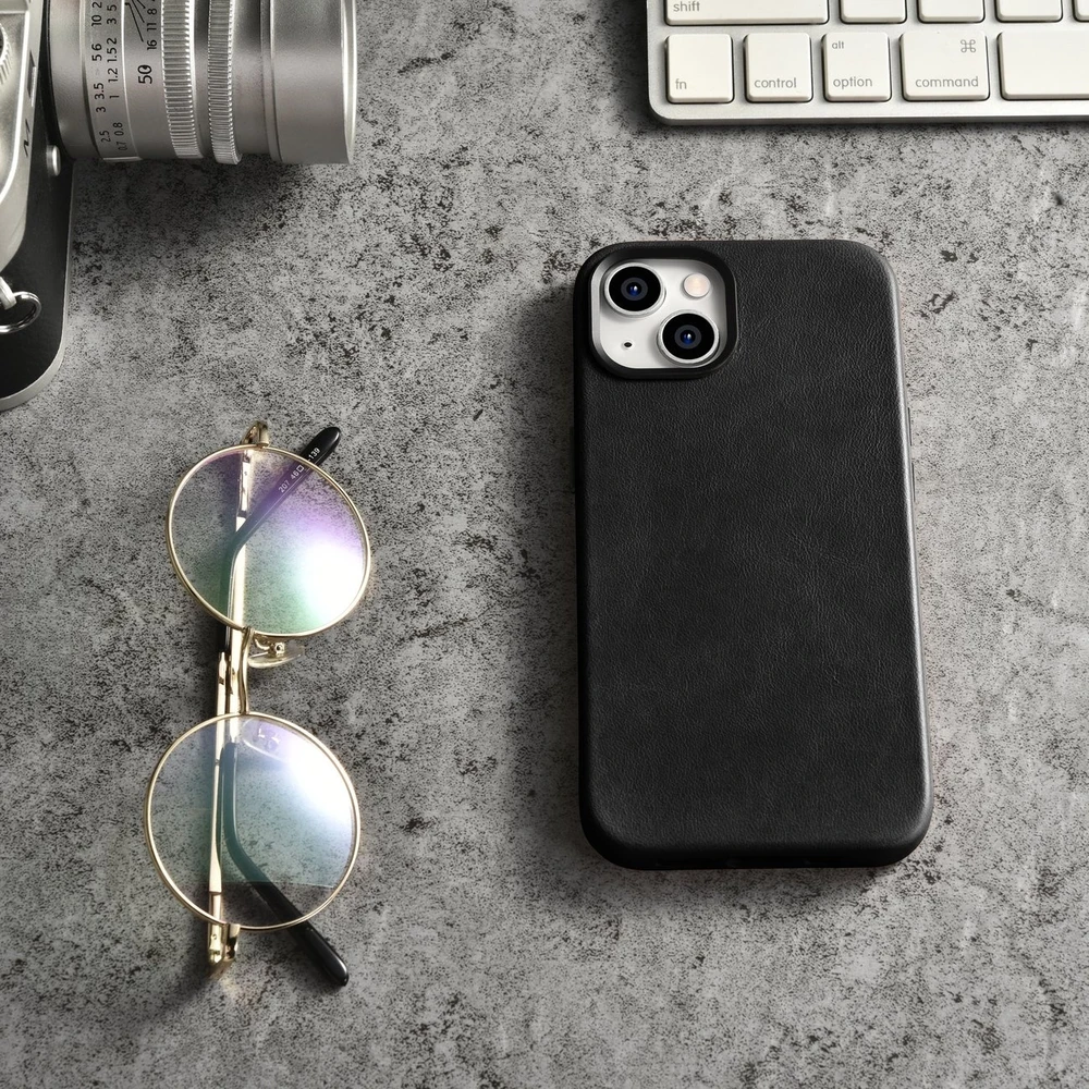 iCarer Oil Wax Premium Leather Apple iPhone 14 Plus Magnetic Leather with MagSafe dėklas telefonui juodos spalvos (WMI14220703-BK)