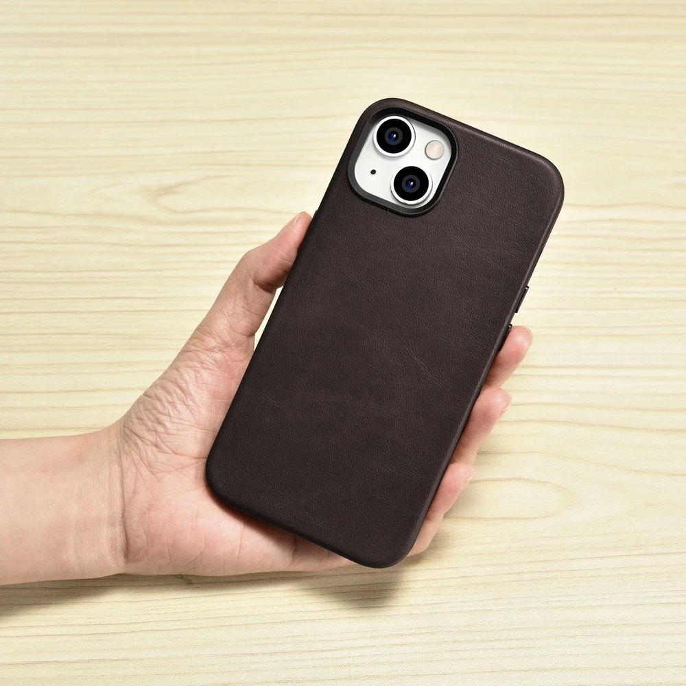 iCarer Oil Wax Premium Leather Apple iPhone 14 Plus Magnetic Leather with MagSafe dėklas telefonui rudos spalvos (WMI14220703-BN)