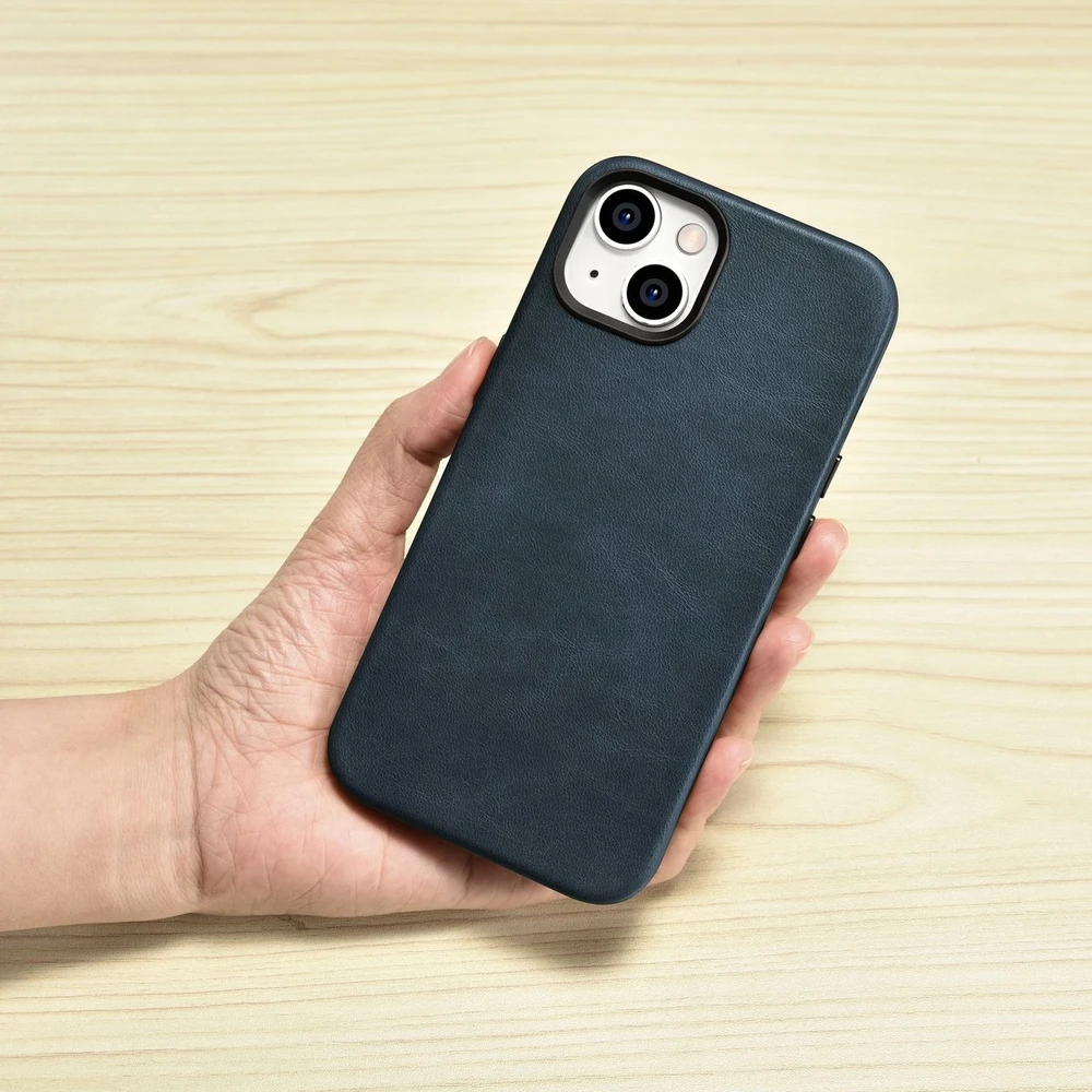 iCarer Oil Wax Premium Leather Apple iPhone 14 Plus Magnetic Leather with MagSafe dėklas telefonui mėlynos spalvos (WMI14220703-BU)