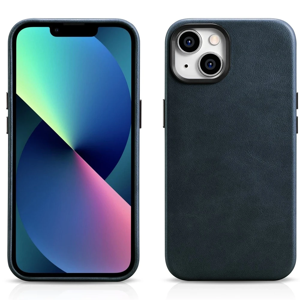 iCarer Oil Wax Premium Leather Apple iPhone 14 Plus Magnetic Leather with MagSafe dėklas telefonui mėlynos spalvos (WMI14220703-BU)