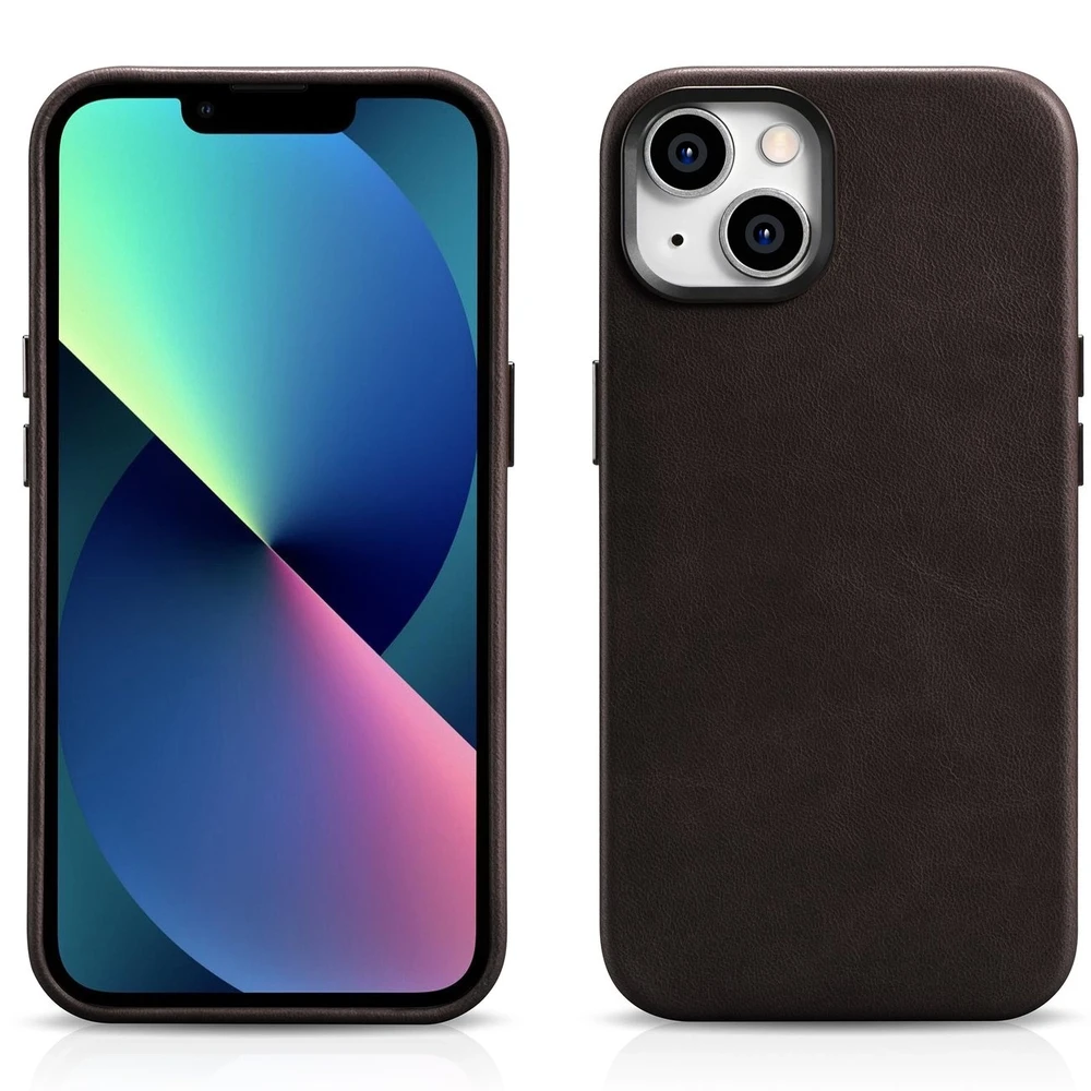 iCarer Oil Wax Premium Leather Apple iPhone 14 Plus Magnetic Leather with MagSafe dėklas telefonui rudos spalvos (WMI14220703-BN)