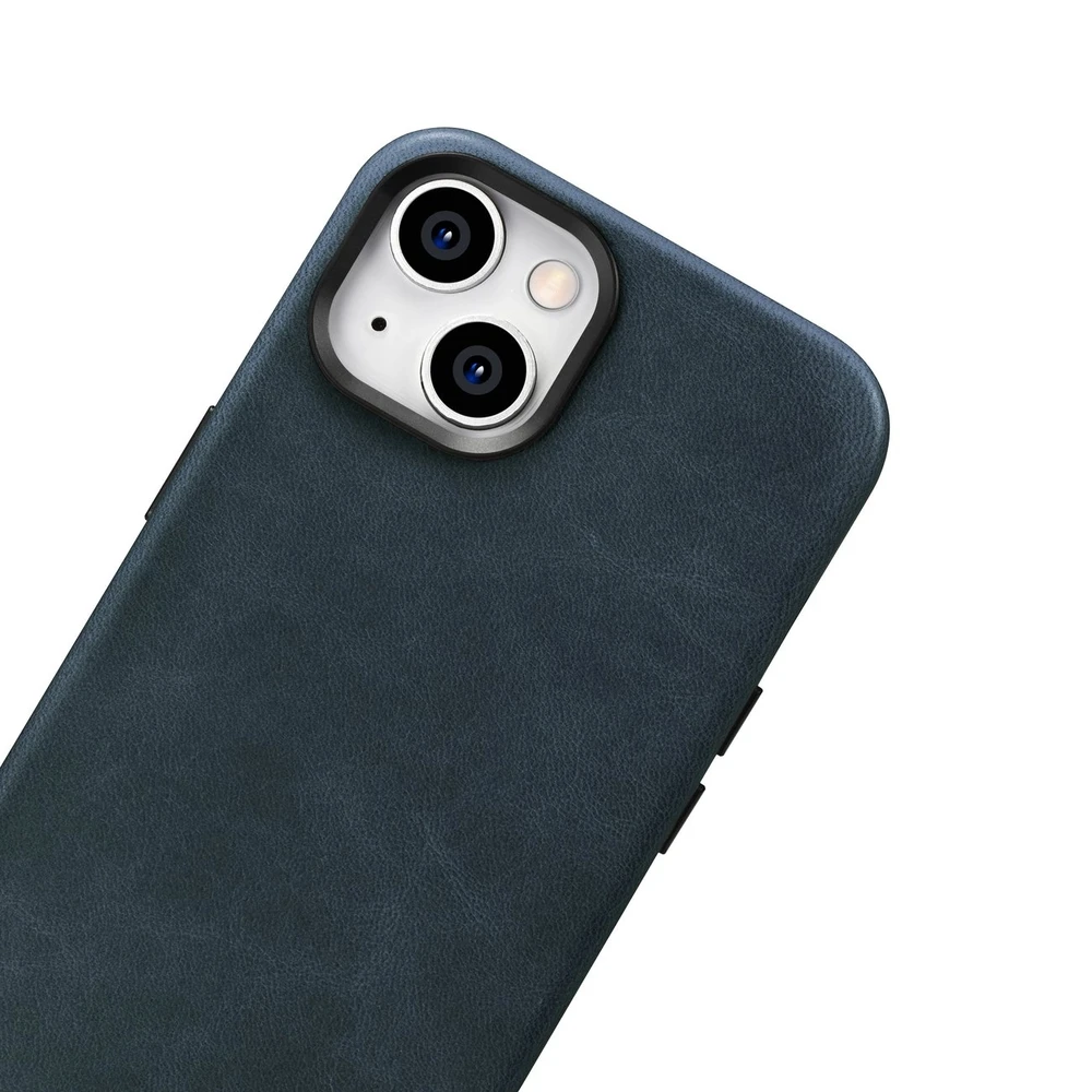 iCarer Oil Wax Premium Leather Apple iPhone 14 Plus Magnetic Leather with MagSafe dėklas telefonui mėlynos spalvos (WMI14220703-BU)