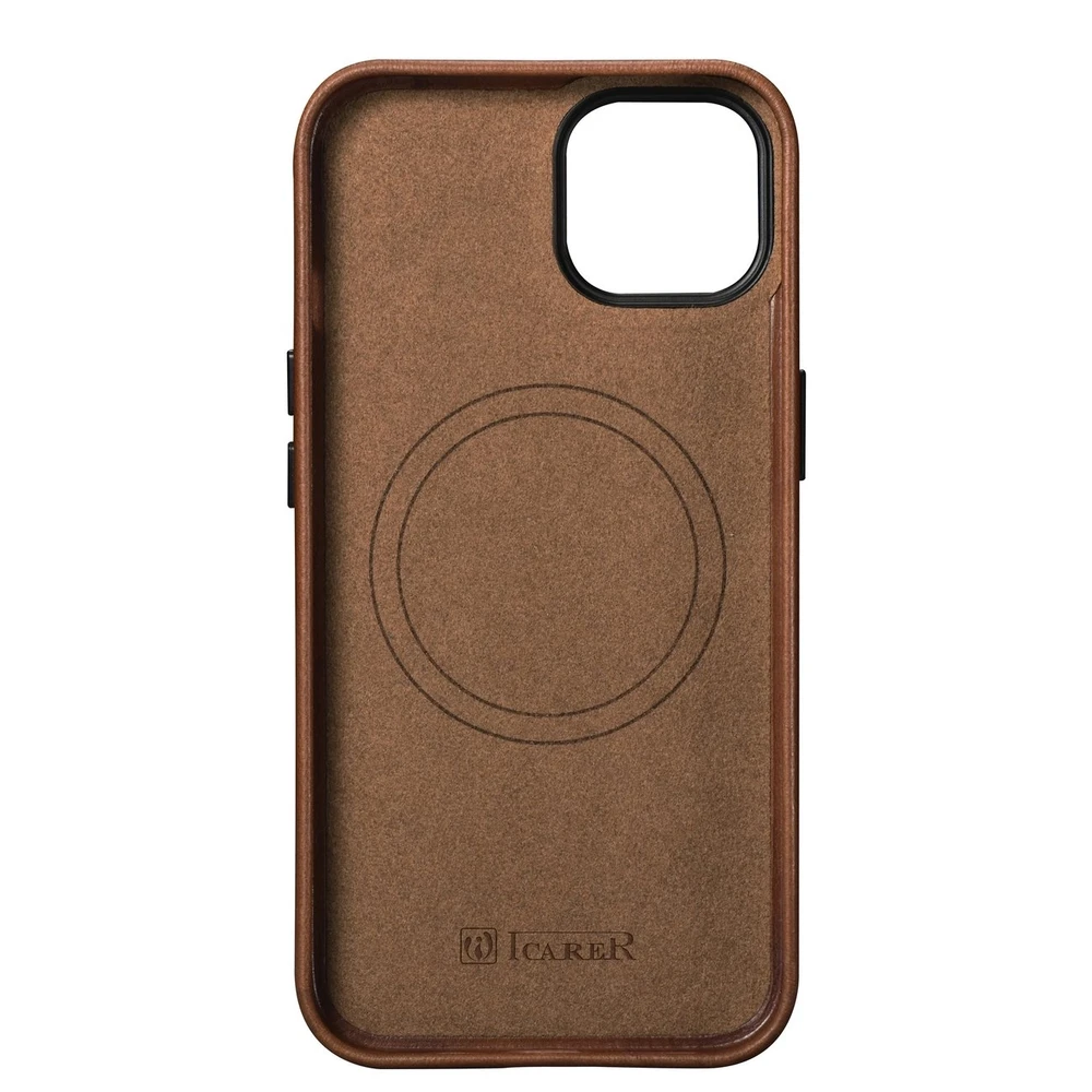 iCarer Oil Wax Premium Leather Apple iPhone 14 Plus Magnetic Leather with MagSafe dėklas telefonui rudos spalvos (WMI14220703-RB)