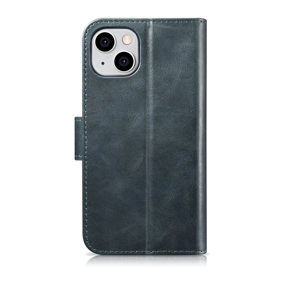 iCarer Oil Wax Wallet 2in1 Apple iPhone 14 Plus Anti-RFID Leather atverčiamas dėklas telefonui mėlynos spalvos (WMI14220723-BU)