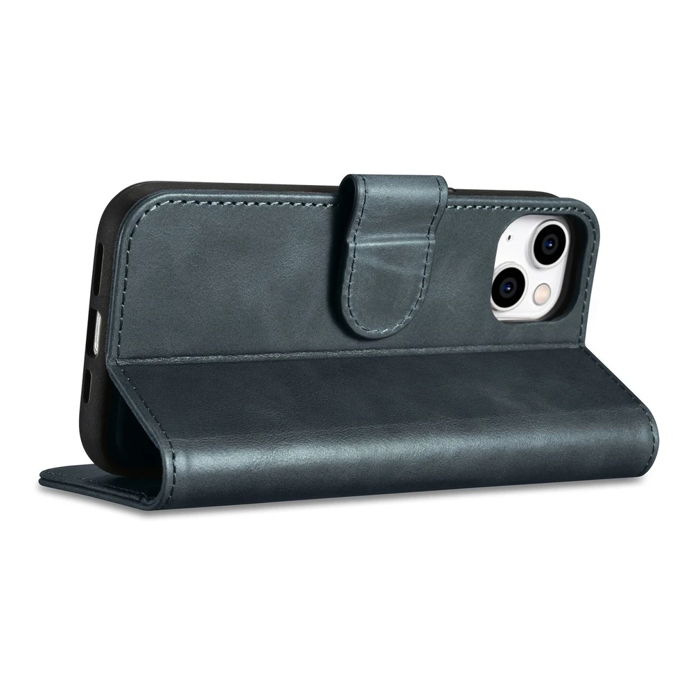 iCarer Oil Wax Wallet 2in1 Apple iPhone 14 Plus Anti-RFID Leather atverčiamas dėklas telefonui mėlynos spalvos (WMI14220723-BU)