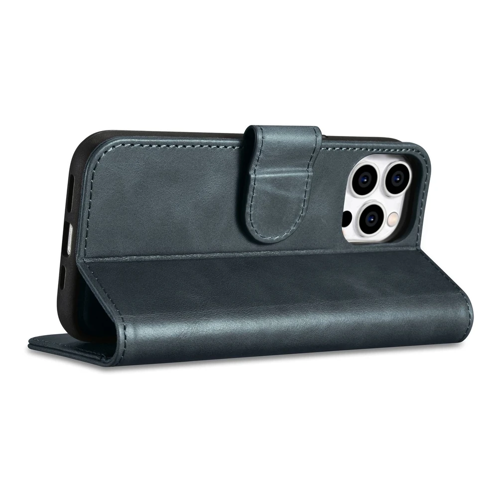 iCarer Oil Wax Wallet 2in1 Apple iPhone 14 Pro Anti-RFID Leather atverčiamas dėklas telefonui mėlynos spalvos (WMI14220722-BU)