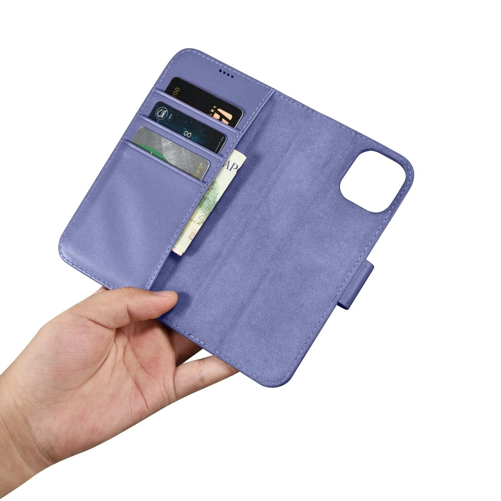 iCarer Wallet 2in1 Apple iPhone 14 Plus Anti-RFID Leather atverčiamas Light dėklas telefonui violetinės spalvos (WMI14220727-LP)