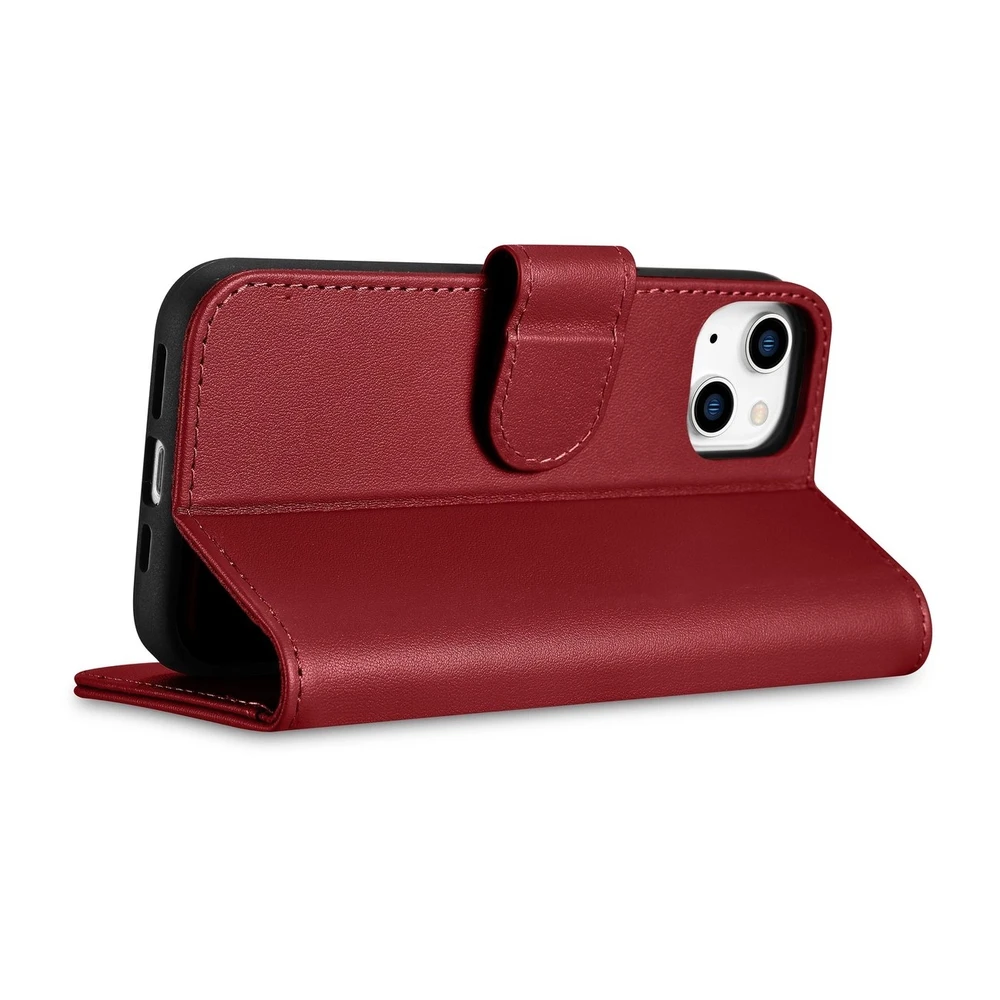 iCarer Wallet 2in1 Apple iPhone 14 Plus Anti-RFID Leather atverčiamas dėklas telefonui raudonos spalvos (WMI14220727-RD)