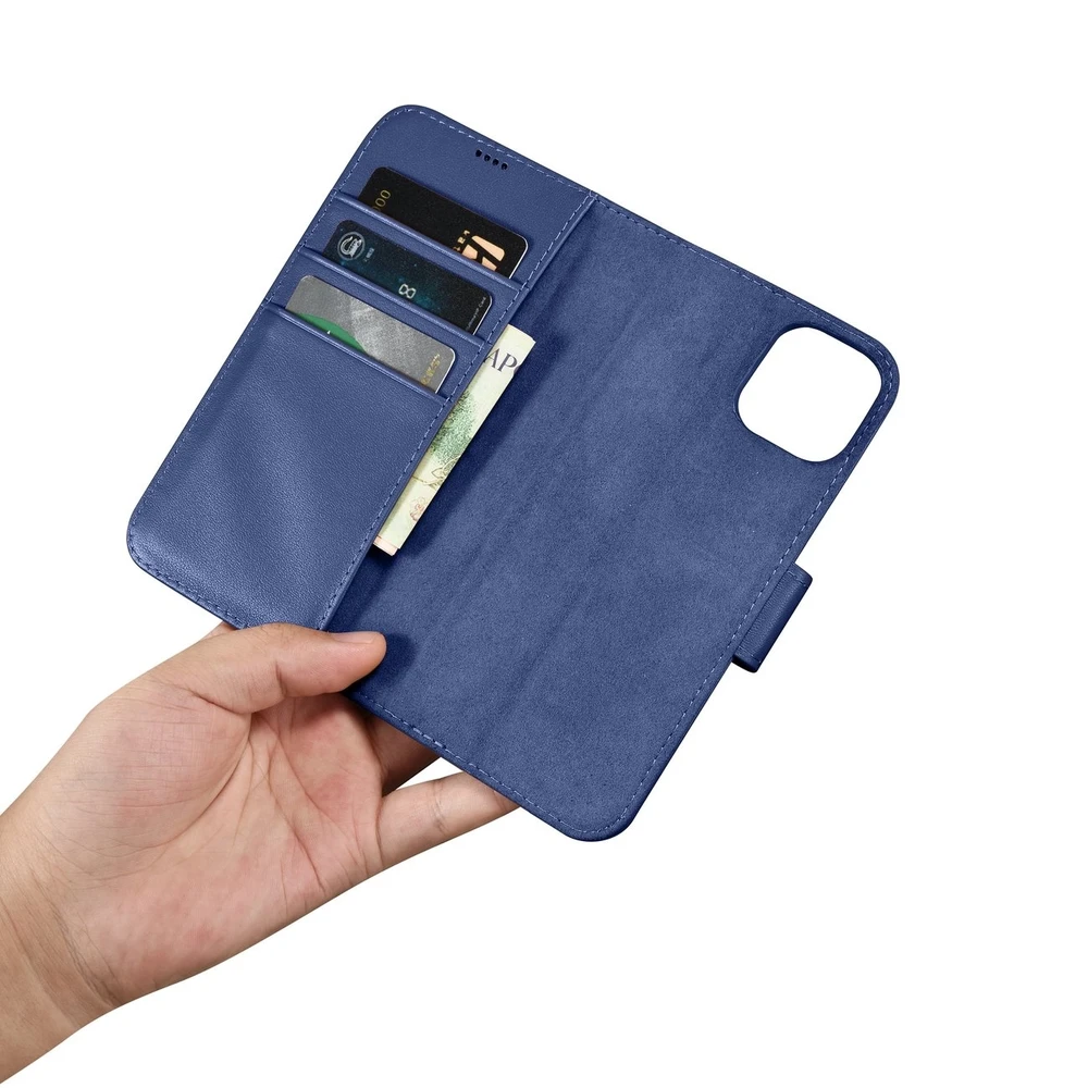 iCarer Wallet 2in1 Apple iPhone 14 Plus Anti-RFID Leather atverčiamas dėklas telefonui mėlynos spalvos (WMI14220727-BU)