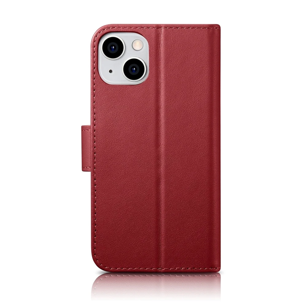 iCarer Wallet 2in1 Apple iPhone 14 Plus Anti-RFID Leather atverčiamas dėklas telefonui raudonos spalvos (WMI14220727-RD)