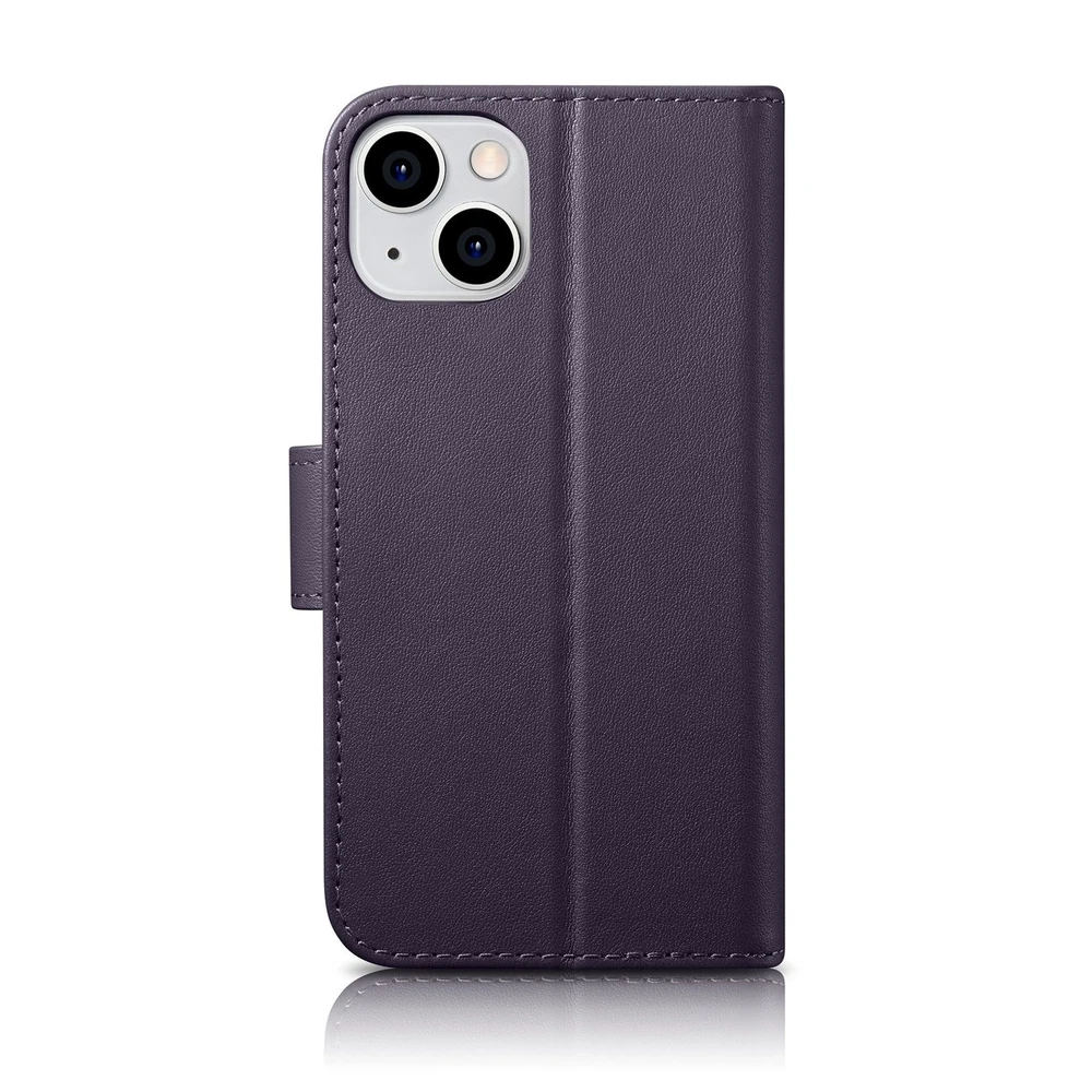 iCarer Wallet 2in1 Apple iPhone 14 Plus Anti-RFID Leather atverčiamas Dark dėklas telefonui violetinės spalvos (WMI14220727-DP)