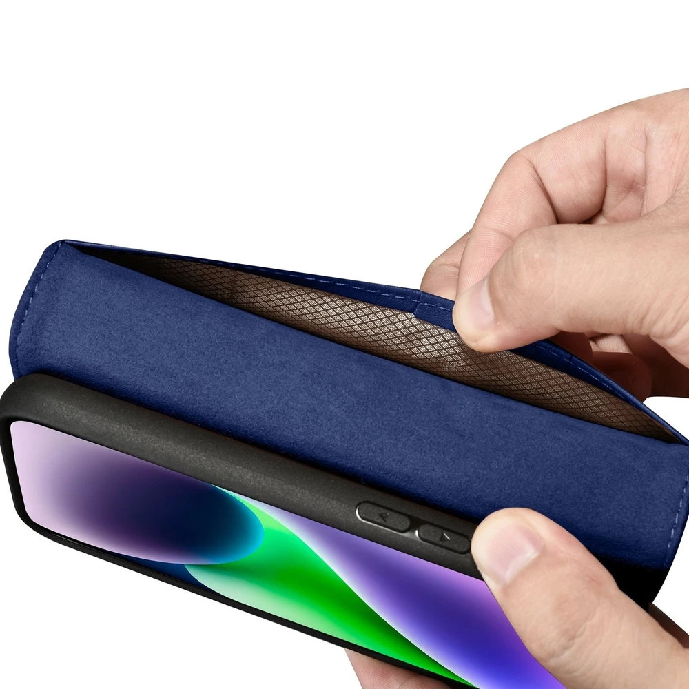 iCarer Wallet 2in1 Apple iPhone 14 Plus Anti-RFID Leather atverčiamas dėklas telefonui mėlynos spalvos (WMI14220727-BU)