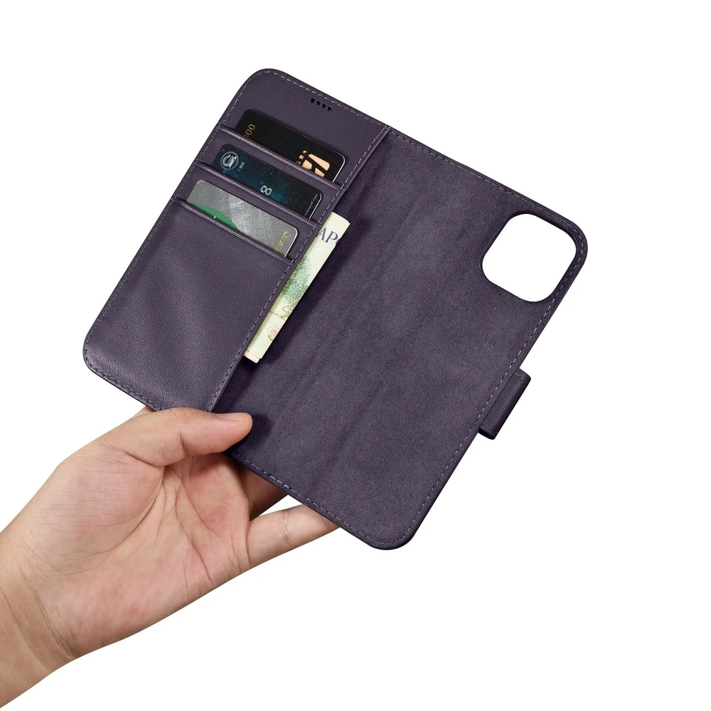 iCarer Wallet 2in1 Apple iPhone 14 Plus Anti-RFID Leather atverčiamas Dark dėklas telefonui violetinės spalvos (WMI14220727-DP)