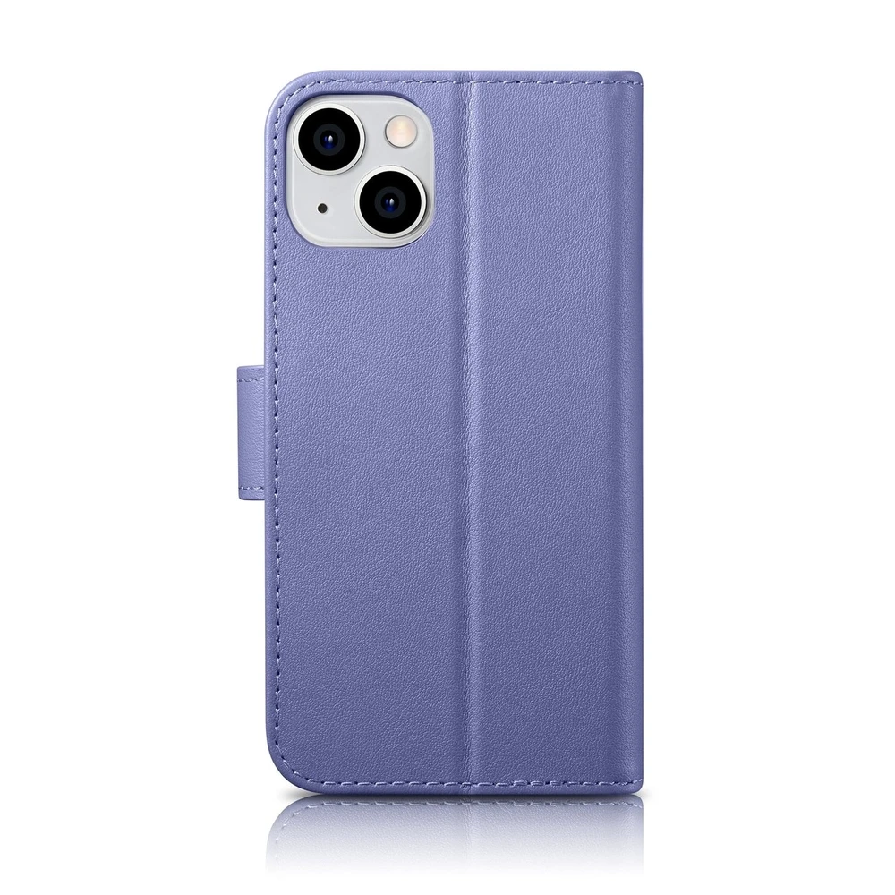 iCarer Wallet 2in1 Apple iPhone 14 Plus Anti-RFID Leather atverčiamas Light dėklas telefonui violetinės spalvos (WMI14220727-LP)
