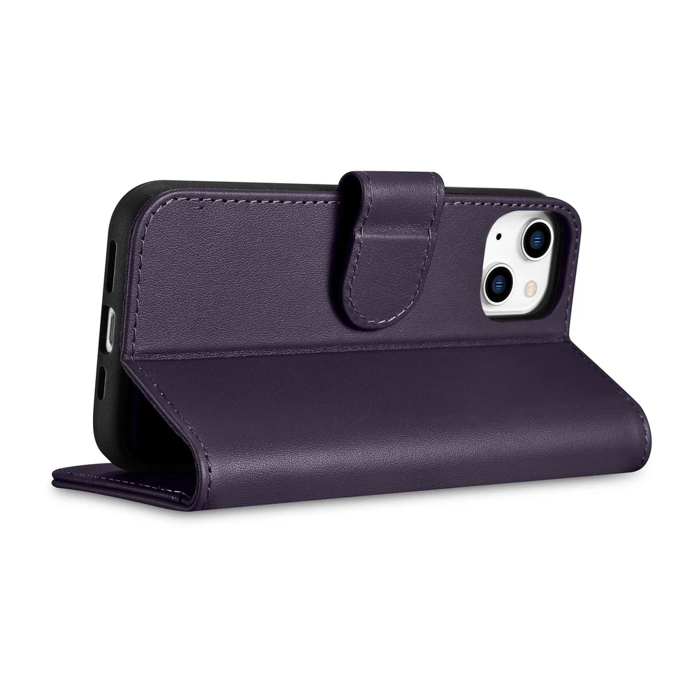iCarer Wallet 2in1 Apple iPhone 14 Plus Anti-RFID Leather atverčiamas Dark dėklas telefonui violetinės spalvos (WMI14220727-DP)