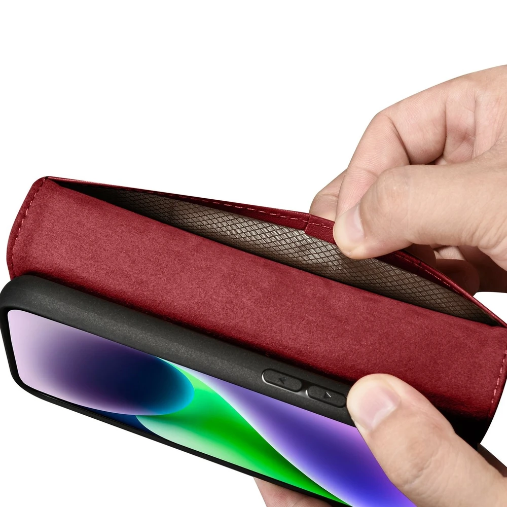 iCarer Wallet 2in1 Apple iPhone 14 Plus Anti-RFID Leather atverčiamas dėklas telefonui raudonos spalvos (WMI14220727-RD)