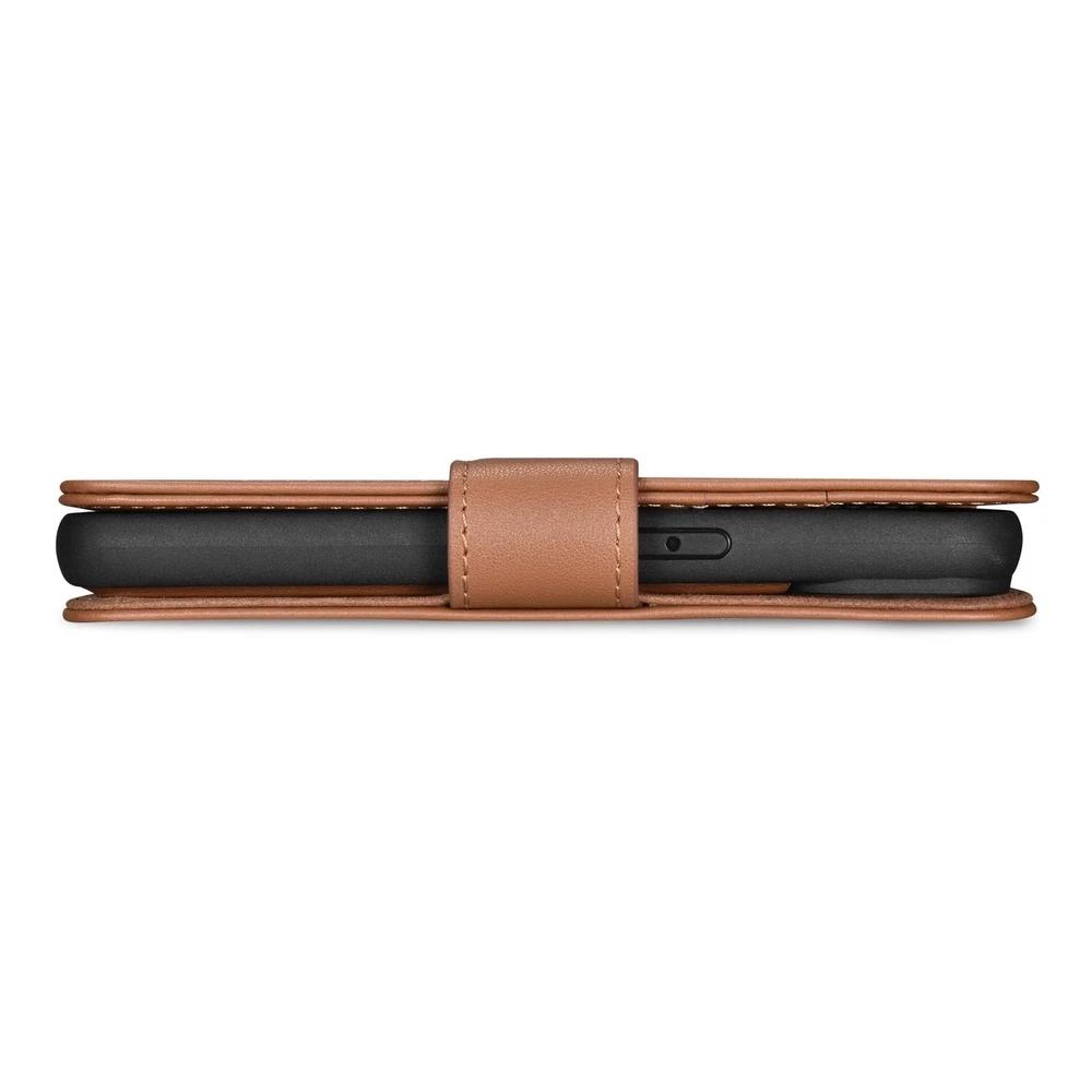iCarer Wallet 2in1 Apple iPhone 14 Pro Leather atverčiamas Anti-RFID dėklas telefonui rudos spalvos (WMI14220726-BN)