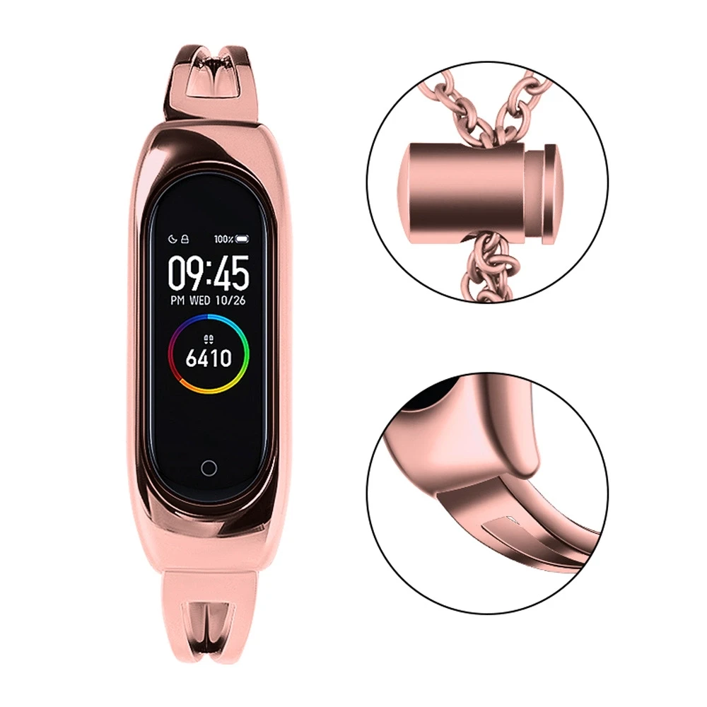 Hurtel Išmaniosios apyrankės Xiaomi Mi 2/3/4/5/6 metalinis dirželis, Rožinės spalvos
