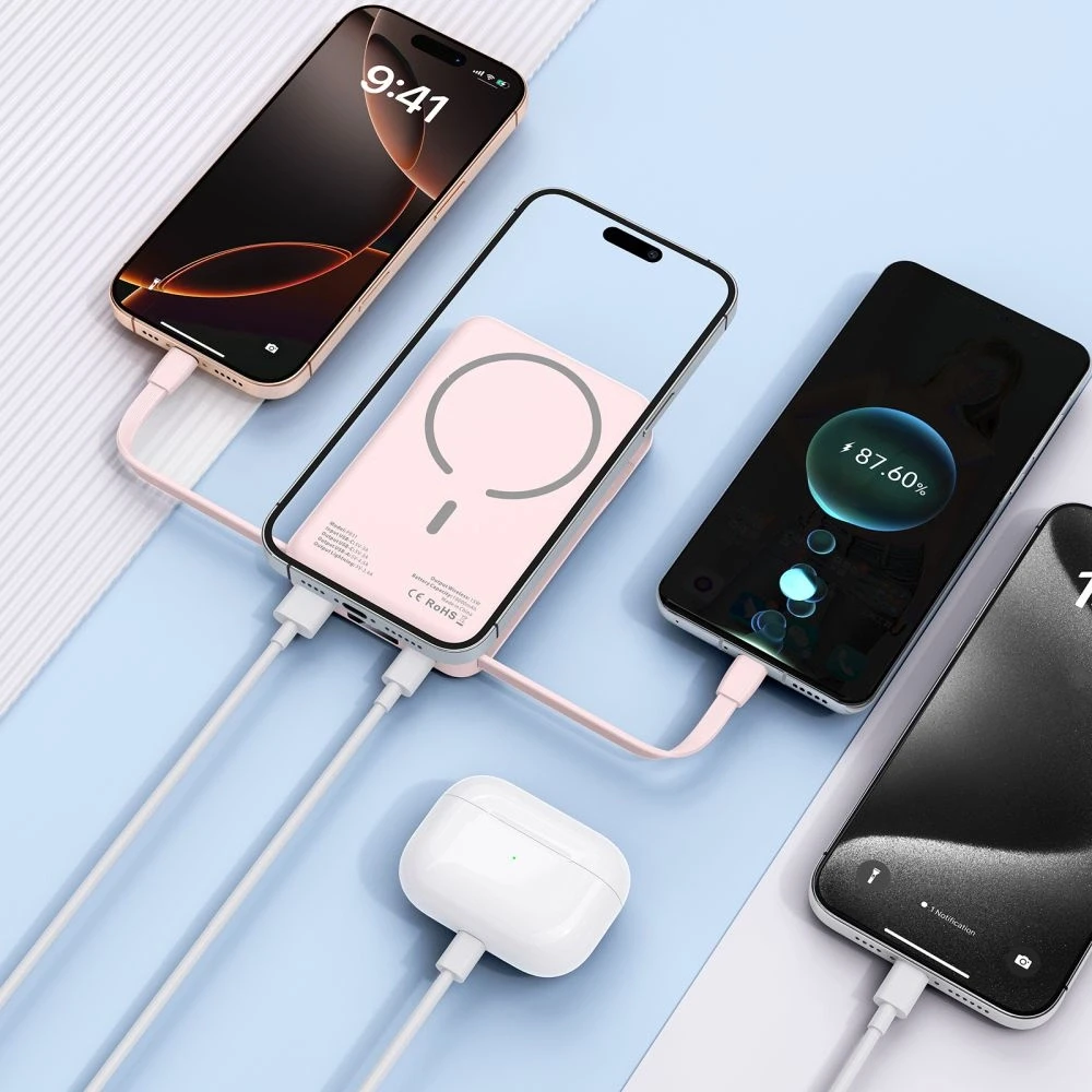 Išorinė baterija „Tech-Protect PB31 LifeMag MagSafe 10000 mAh“ – rožinė