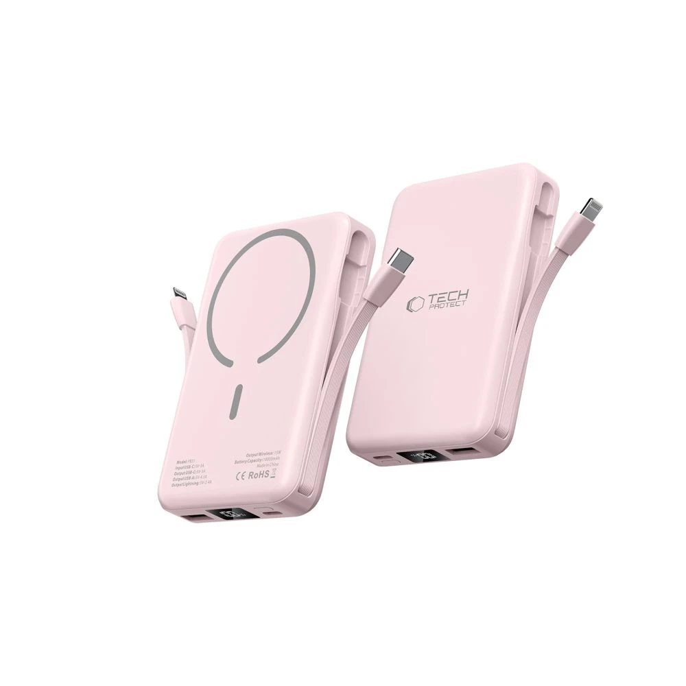 Išorinė baterija „Tech-Protect PB31 LifeMag MagSafe 10000 mAh“ – rožinė