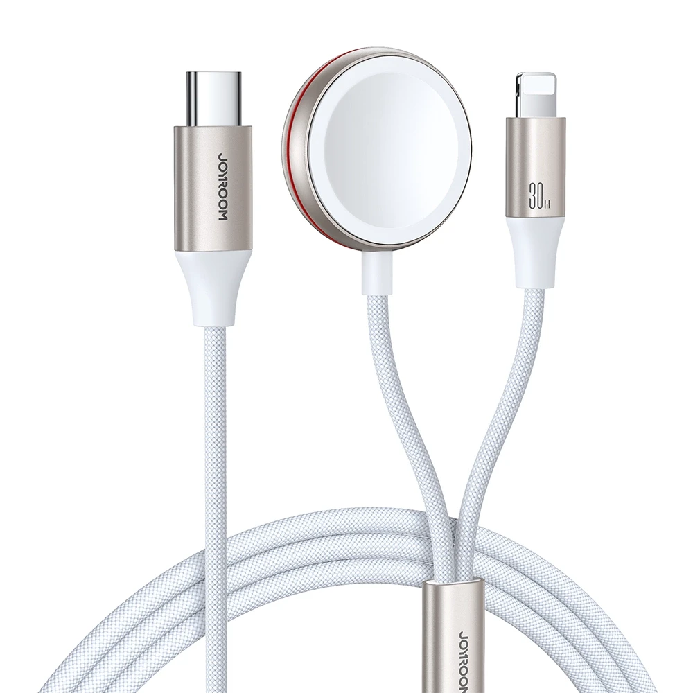 Greito įkrovimo magnetinis įkroviklis 2 viename Joyroom S-IW012 30W 1.5 m (baltas)