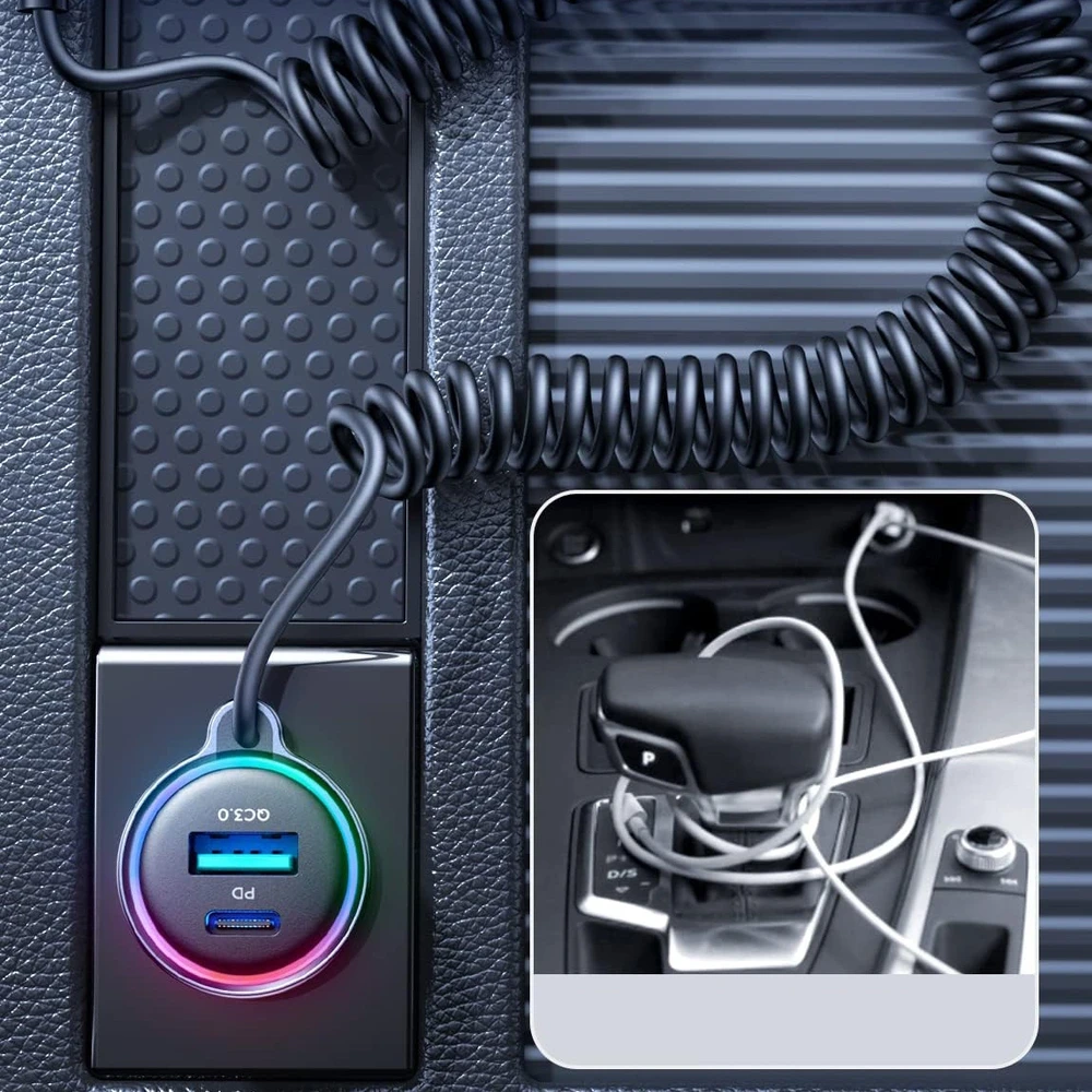 Įkroviklis automobilinis Joyroom (JR-CL07) 3IN1 (1xUSB, 1xUSB-C 1.6M 72W) su Type-C laidu juodas