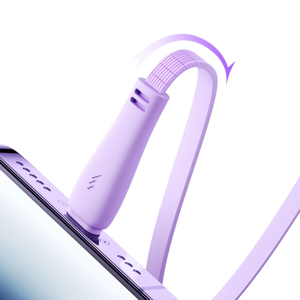 3 viename Joyroom Spalvingas USB į USB-C / Lightning / Micro USB laidas 3.5 A, 1 m (violetinė)
