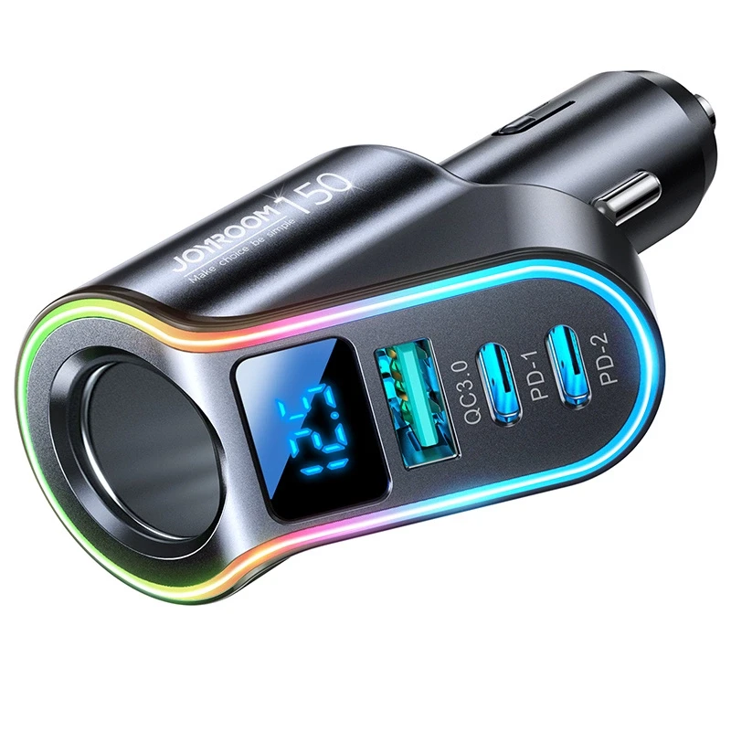 Automobilinis įkroviklis Joyroom JR-CL21, 4 viename, 1 x USB QC3.0, 2 x USB-C PD 150 W (juodas)