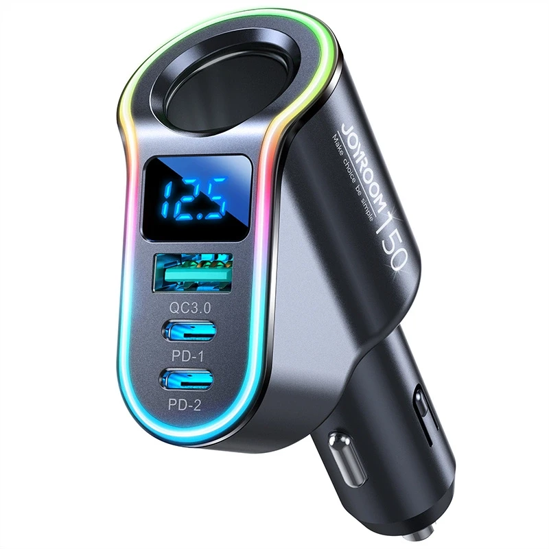 Automobilinis įkroviklis Joyroom JR-CL21, 4 viename, 1 x USB QC3.0, 2 x USB-C PD 150 W (juodas)