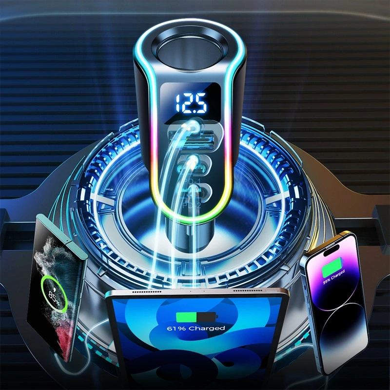 Automobilinis įkroviklis Joyroom JR-CL21, 4 viename, 1 x USB QC3.0, 2 x USB-C PD 150 W (juodas)