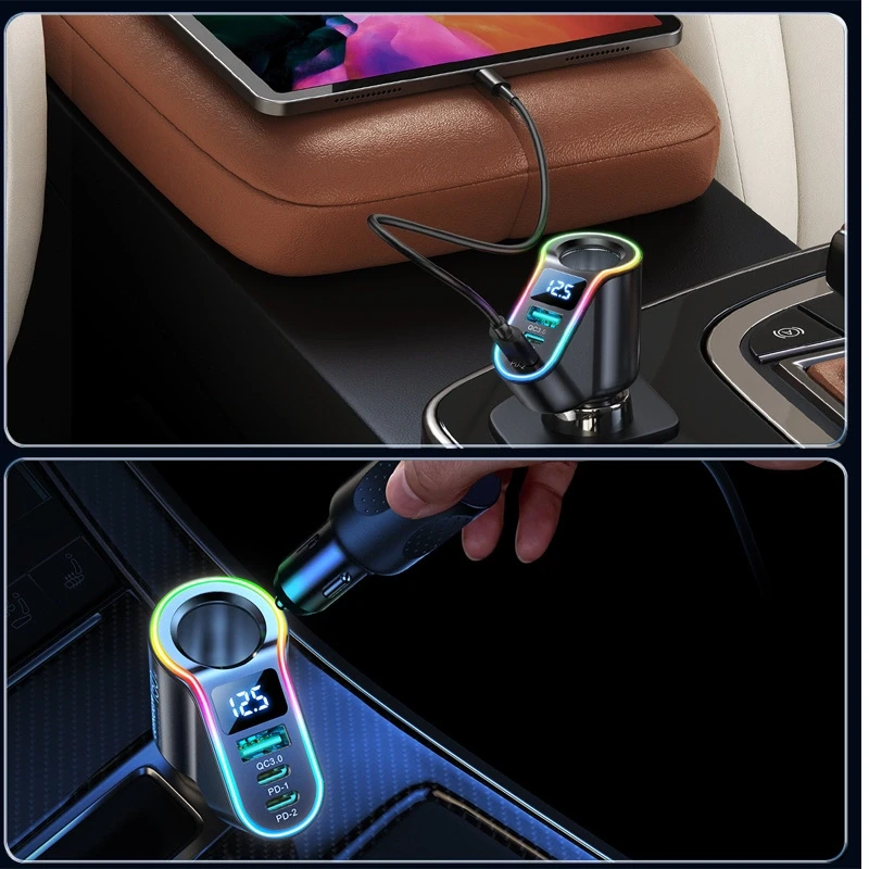 Automobilinis įkroviklis Joyroom JR-CL21, 4 viename, 1 x USB QC3.0, 2 x USB-C PD 150 W (juodas)