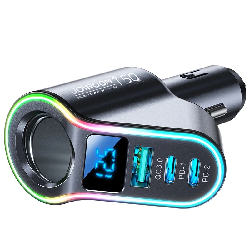 Automobilinis įkroviklis Joyroom JR-CL21, 4 viename, 1 x USB QC3.0, 2 x USB-C PD 150 W (juodas)