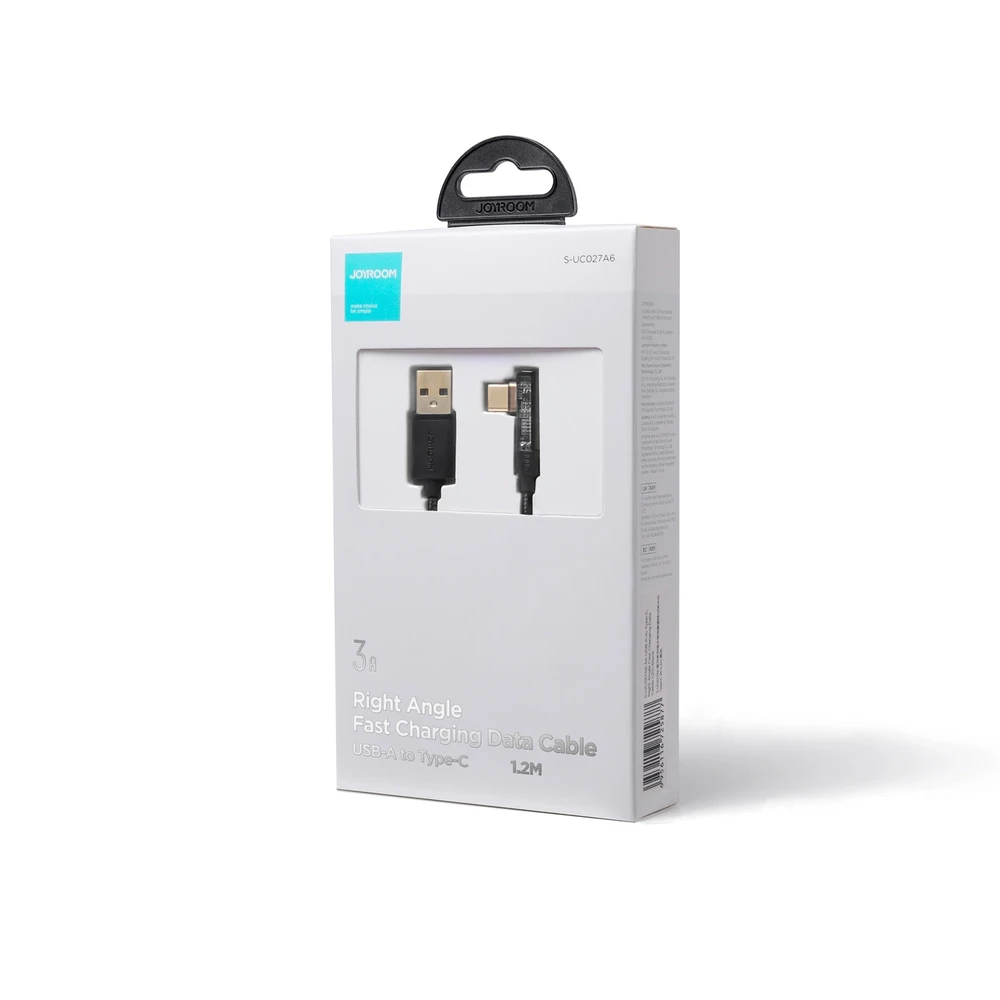 Kampinis kabelis prie USB-A / Type-C / 3A / 1.2 m Joyroom S-UC027A6 (juodas)