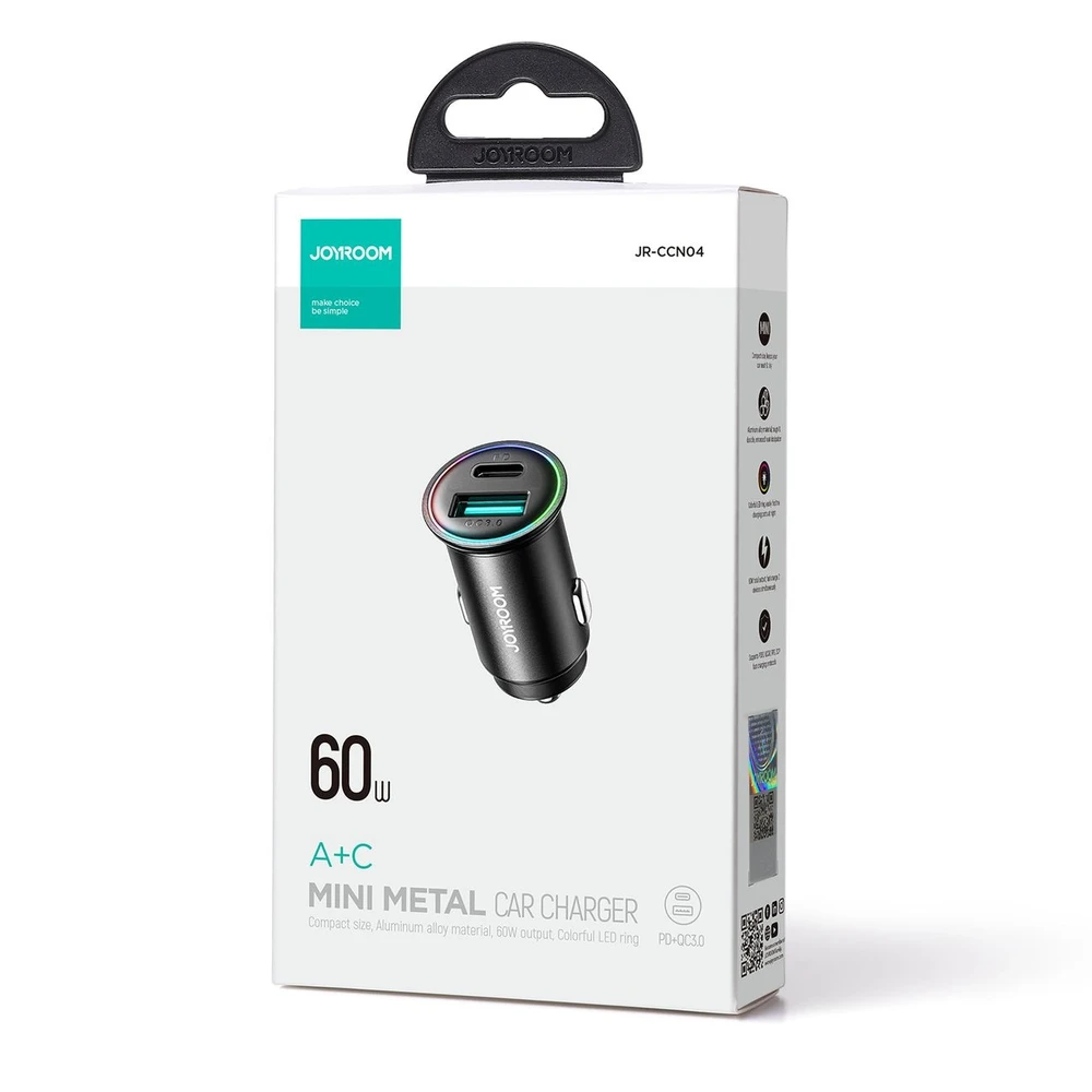 Automobilinis įkroviklis Joyroom JR-CCN04 USB-C/USB-A 60W juodas