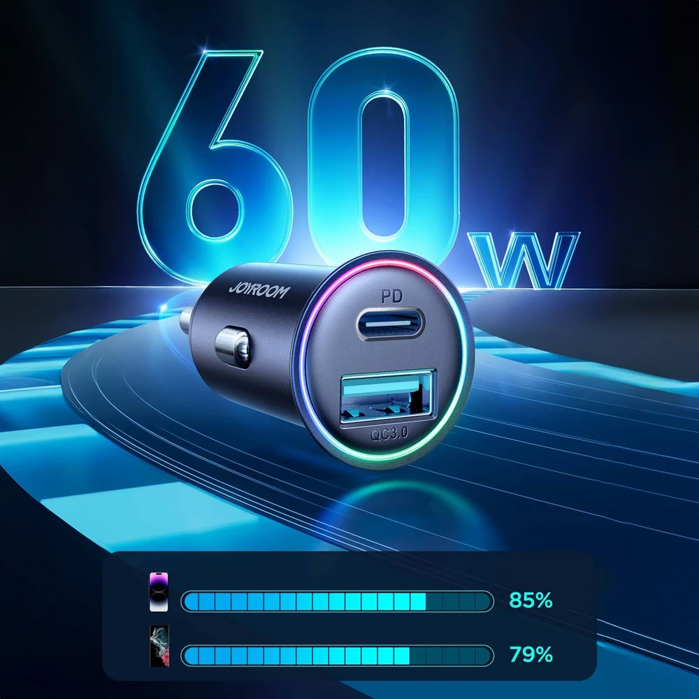 Automobilinis įkroviklis Joyroom JR-CCN04 USB-C/USB-A 60W juodas