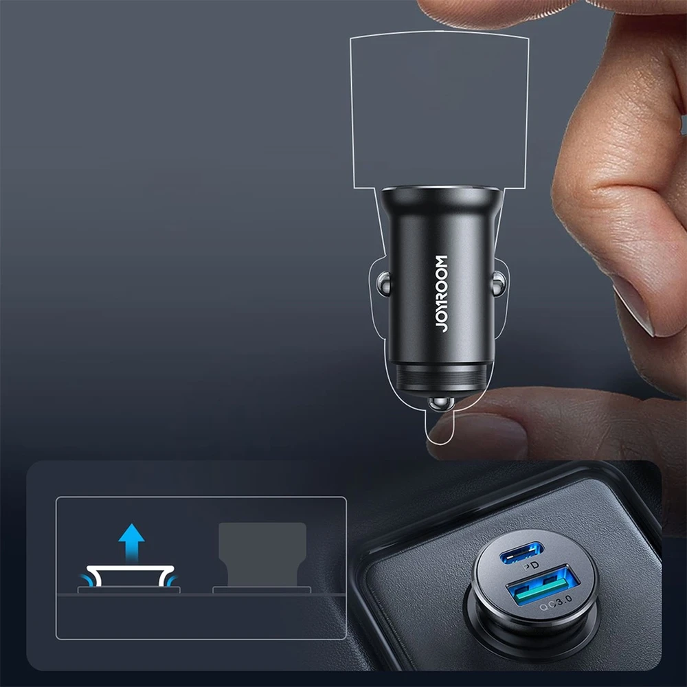 Automobilinis įkroviklis Joyroom JR-CCN05 USB-C/USB-A 30W juodas