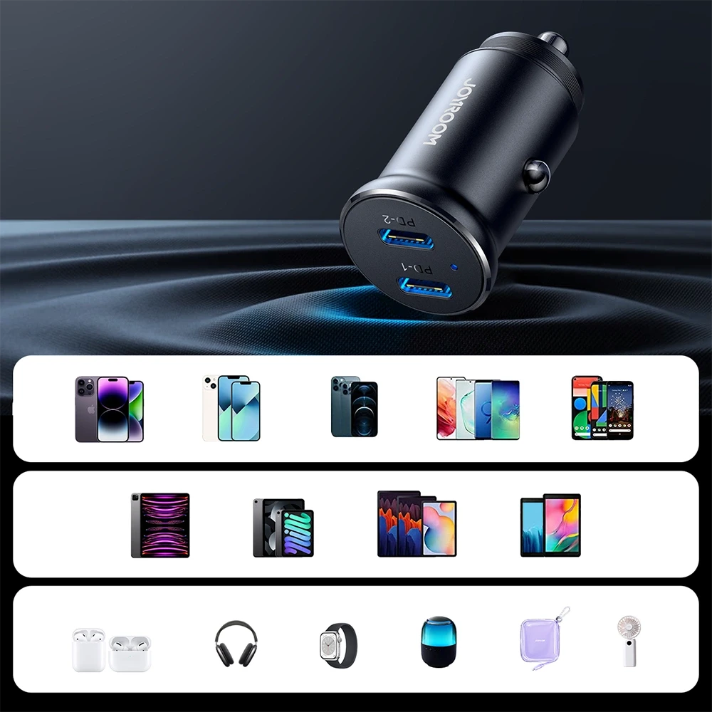 Automobilinis įkroviklis Joyroom CCN06 2xUSB-C 30W juodas