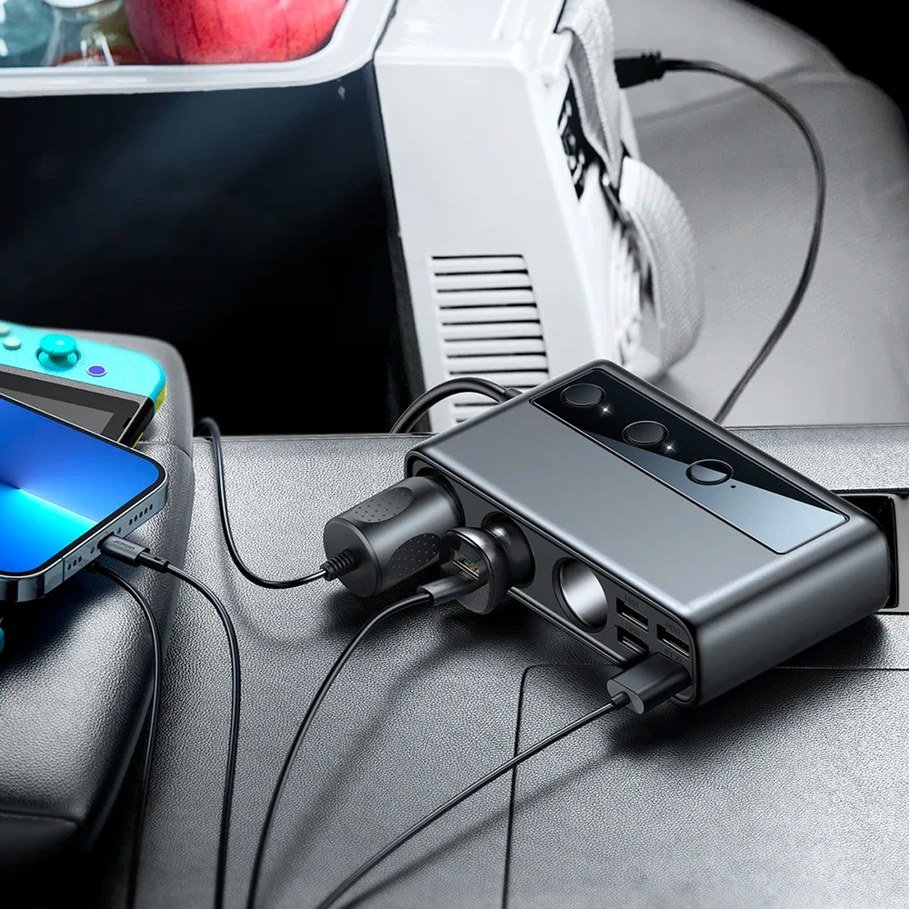 Automobilinis įkroviklis Joyroom 9in1 154W 3x12V, PD USB Type-C, QC3.0 USB-A, 4xUSB-A JR-CL06