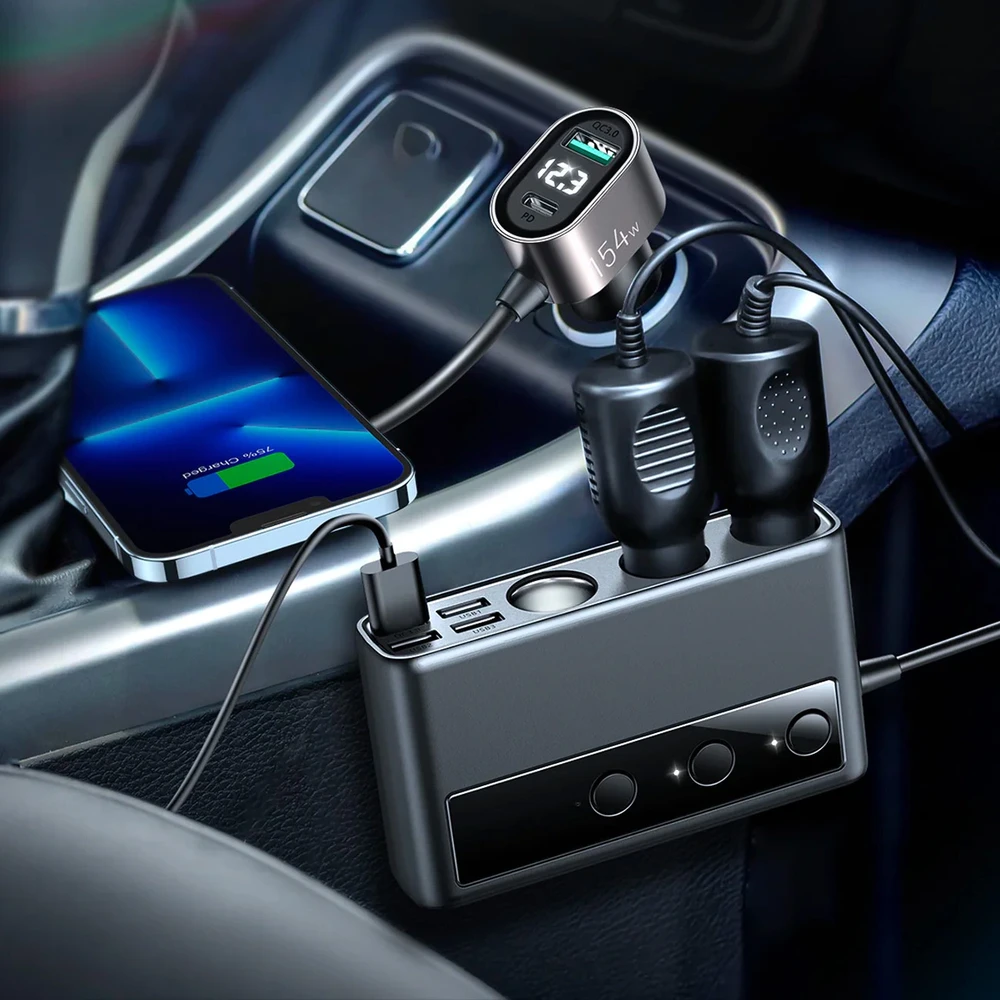 Automobilinis įkroviklis Joyroom 9in1 154W 3x12V, PD USB Type-C, QC3.0 USB-A, 4xUSB-A JR-CL06