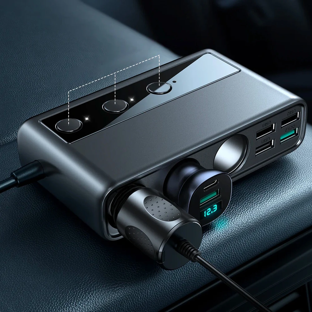 Automobilinis įkroviklis Joyroom 9in1 154W 3x12V, PD USB Type-C, QC3.0 USB-A, 4xUSB-A JR-CL06
